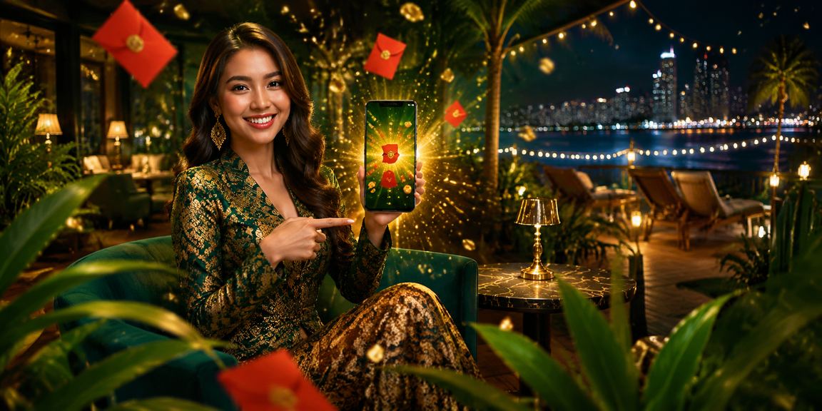 Tema sampul merah dan batik Johor melambangkan bonus dan perayaan dalam permainan